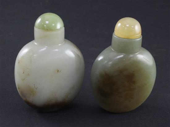 Two Chinese jade flattened ovoid snuff bottles, 1800-1900, 5.7cm